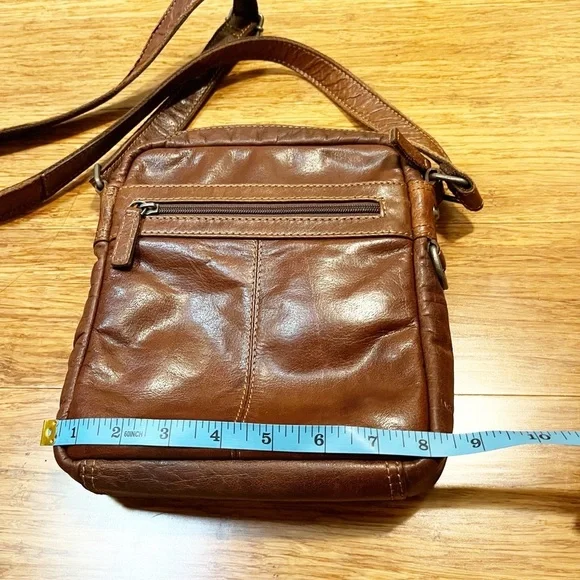 Jack Georges Chestnut Brown Genuine Leather Crossbody Bag w/ adjustable strap - Picture 9 of 11